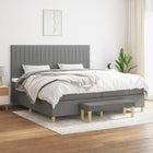 Boxspring Met Matras Stof Donkergrijs 200 x 200 cm Verticale strepen