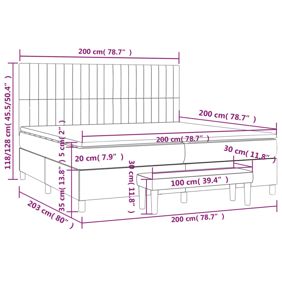 Boxspring Met Matras Stof Zwart 200 x 200 cm Verticale strepen