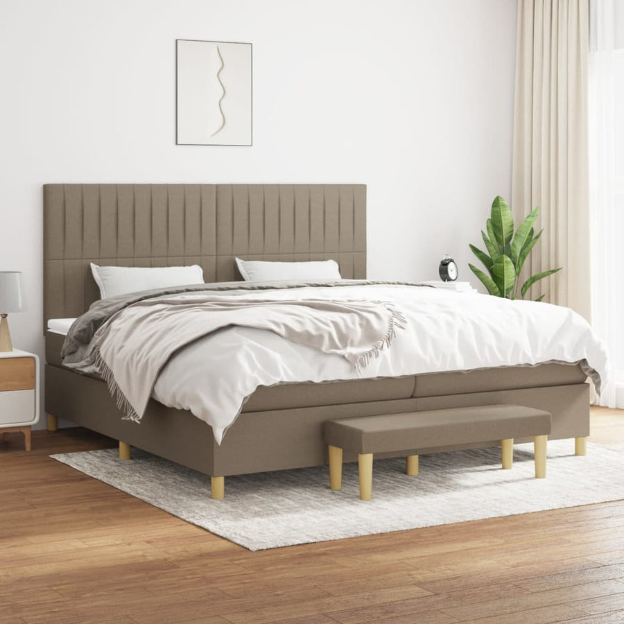 Boxspring Met Matras Stof Taupe 200 x 200 cm Verticale strepen