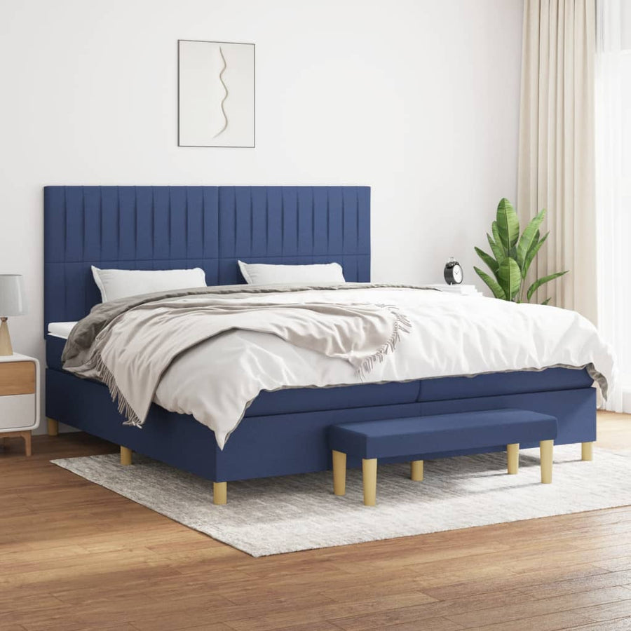 Boxspring Met Matras Stof Blauw 200 x 200 cm Verticale strepen