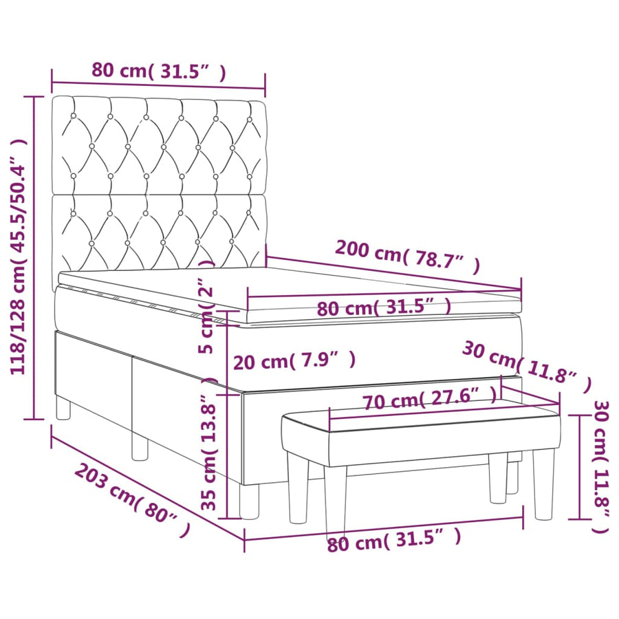 Boxspring Met Matras Stof Taupe 80 x 200 cm Getuft ontwerp