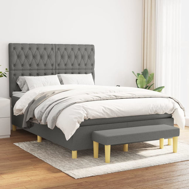 Boxspring Met Matras Stof Donkergrijs 140 x 190 cm Getuft ontwerp