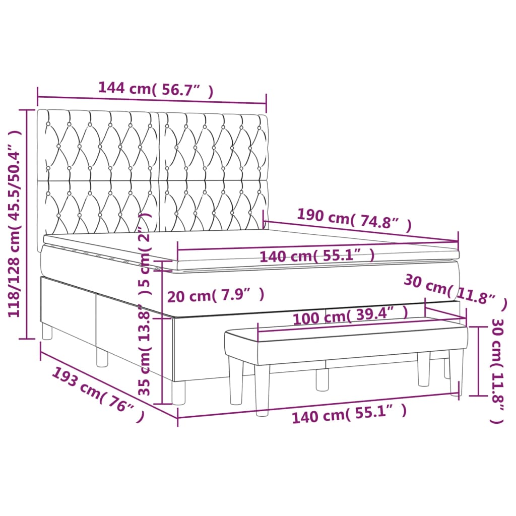 Boxspring Met Matras Stof Zwart 140 x 190 cm Getuft ontwerp