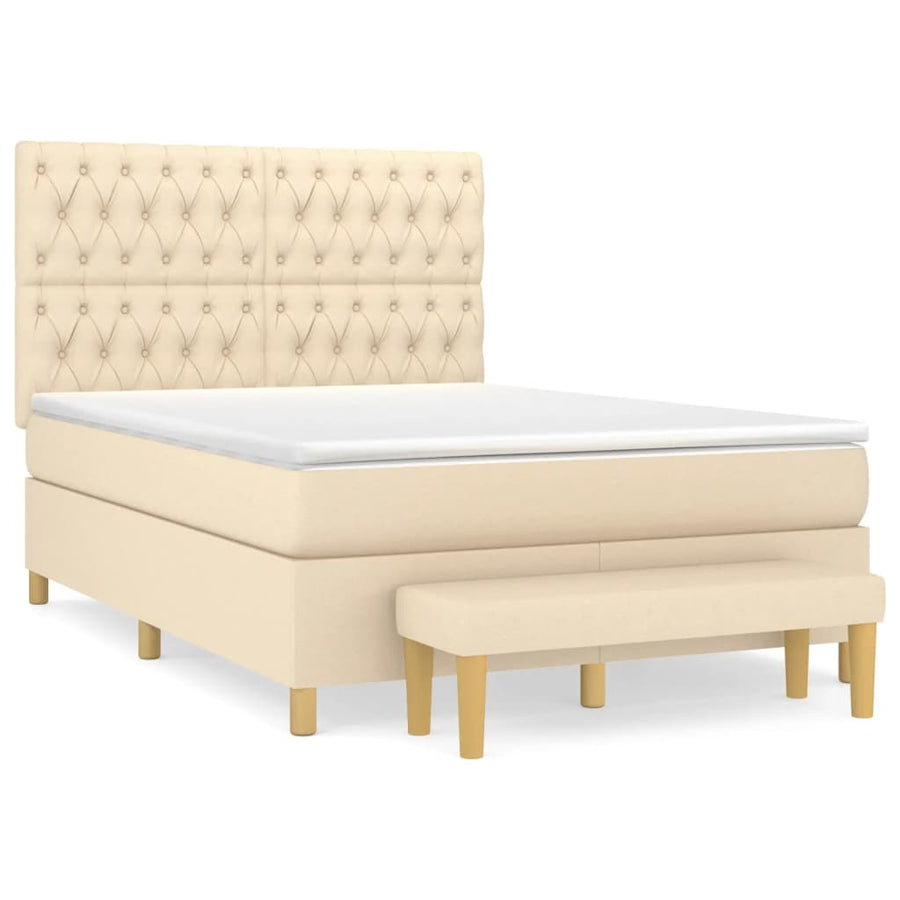 Boxspring Met Matras Stof Crèmekleurig 140X190 Cm