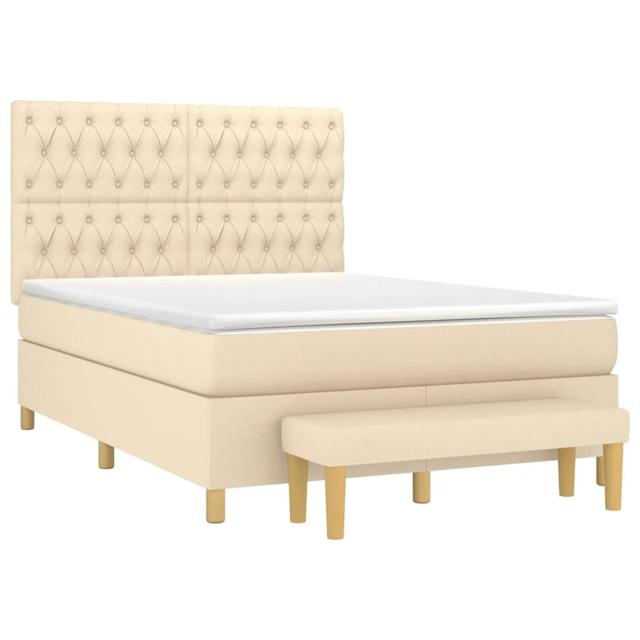 Boxspring Met Matras Stof Crèmekleurig 140X190 Cm