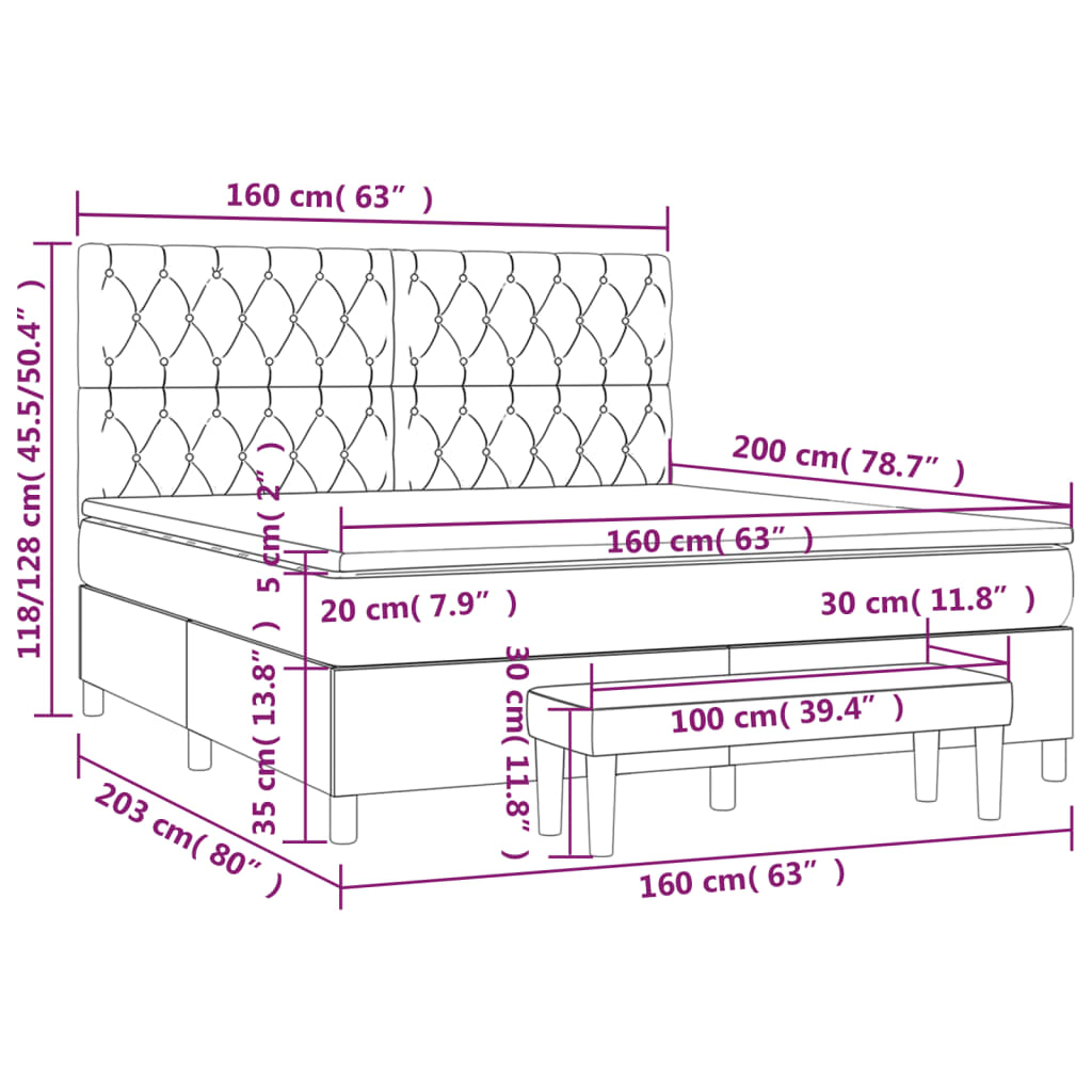 Boxspring Met Matras Stof Zwart 160 x 200 cm Getuft ontwerp