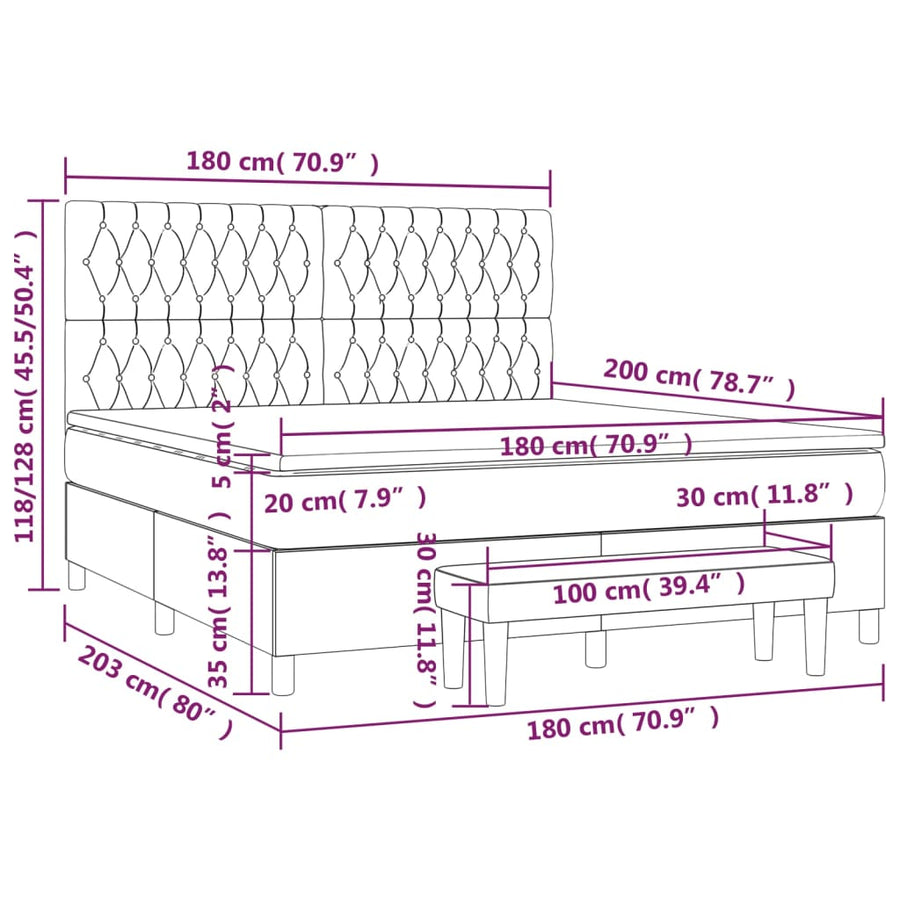 Boxspring Met Matras Stof Lichtgrijs 180 x 200 cm Getuft ontwerp