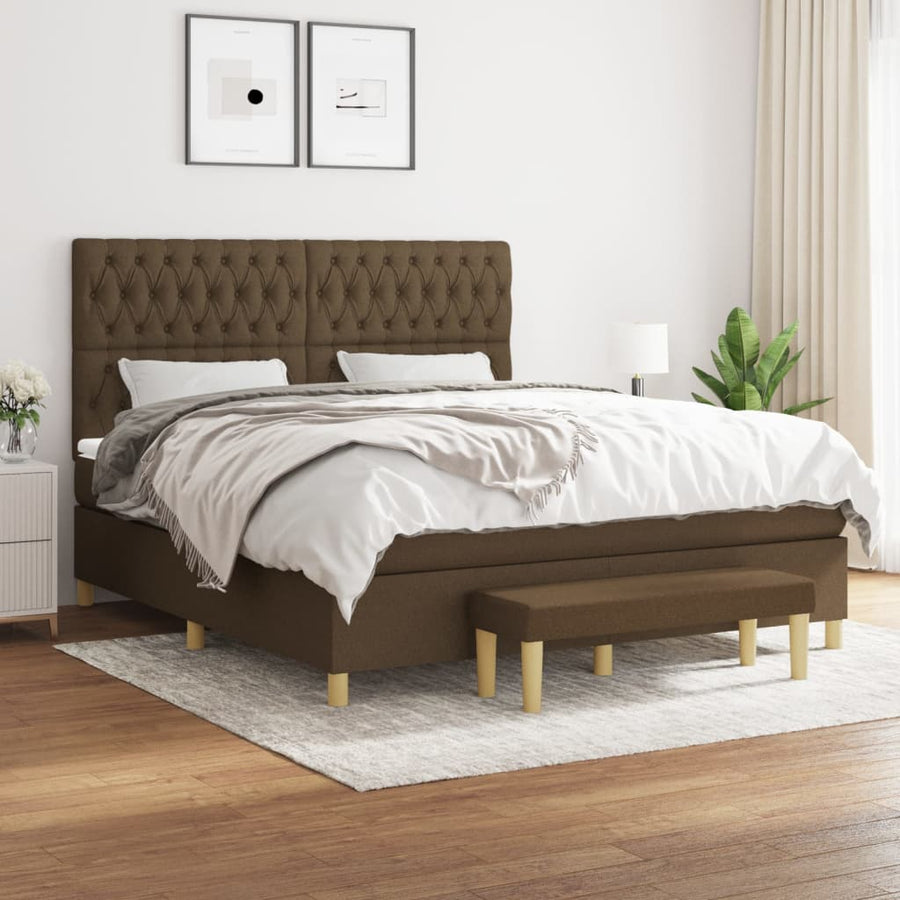 Boxspring Met Matras Stof Donkerbruin 180X200 Cm
