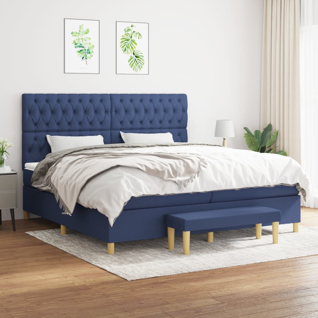 Boxspring Met Matras Stof Blauw 200 x 200 cm Getuft ontwerp