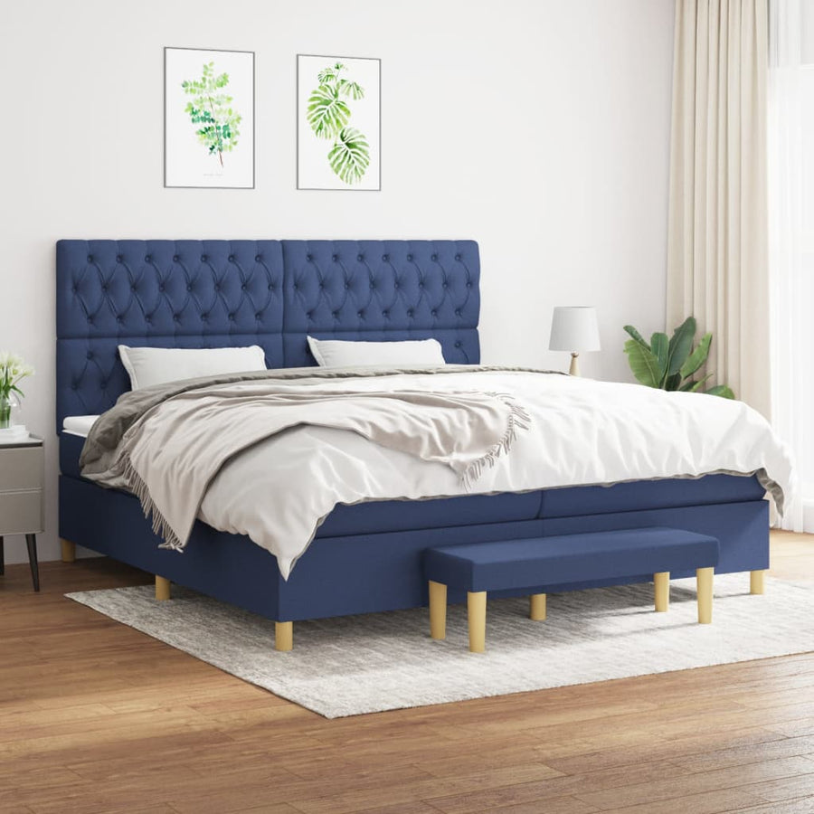 Boxspring Met Matras Stof Blauw 200 x 200 cm Getuft ontwerp