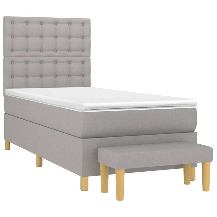 Boxspring Met Matras Stof Lichtgrijs 90 x 190 cm Knopen