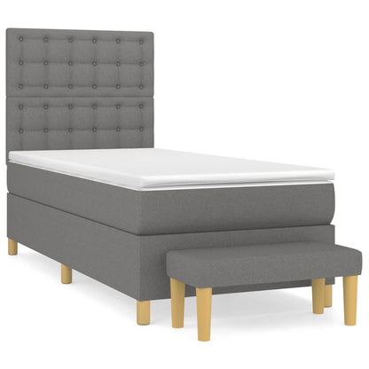 Boxspring Met Matras Stof Donkergrijs 90X190 Cm Donkergrijs 90 x 190 cm Knopen