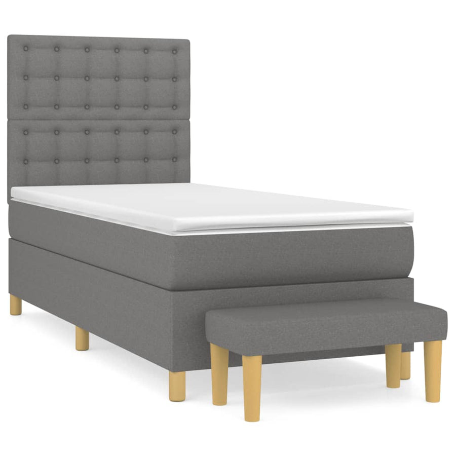 Boxspring Met Matras Stof Donkergrijs 90X190 Cm Donkergrijs 90 x 190 cm Knopen