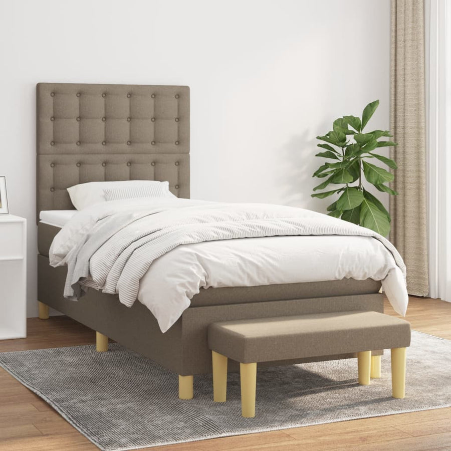 Boxspring Met Matras Stof Taupe 90 x 190 cm Knopen