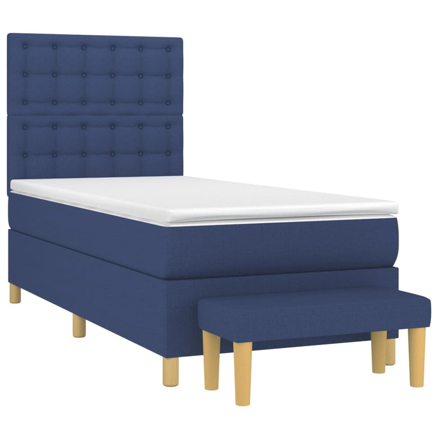 Boxspring Met Matras Stof Blauw 90X190 Cm 90 x 190 cm Knopen