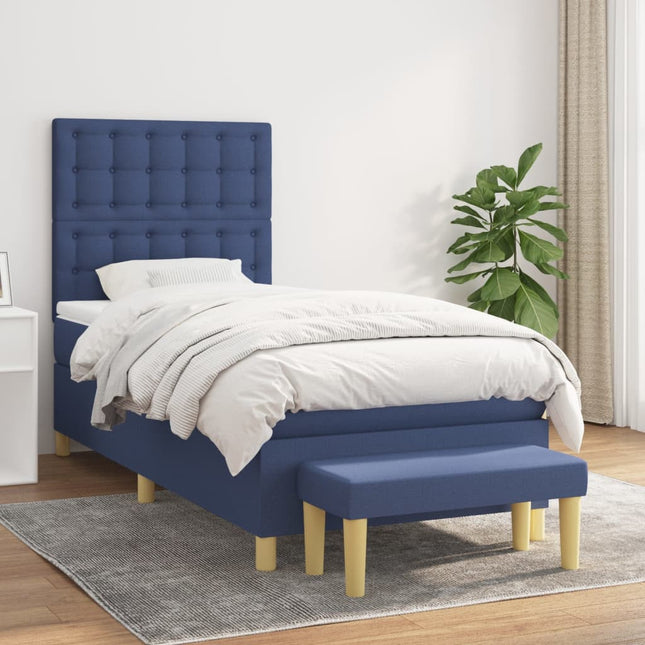 Boxspring Met Matras Stof Blauw 90X190 Cm 90 x 190 cm Knopen