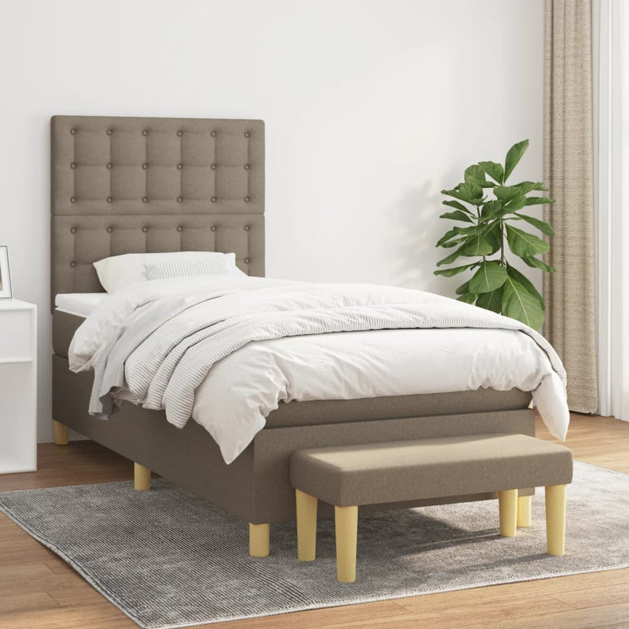 Boxspring Met Matras Stof Taupe 90 x 200 cm Knopen