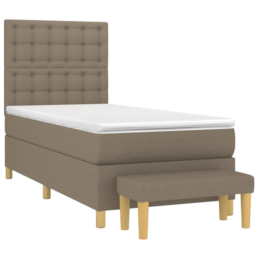 Boxspring Met Matras Stof Taupe 100X200 Cm Taupe 100 x 200 cm Knopen