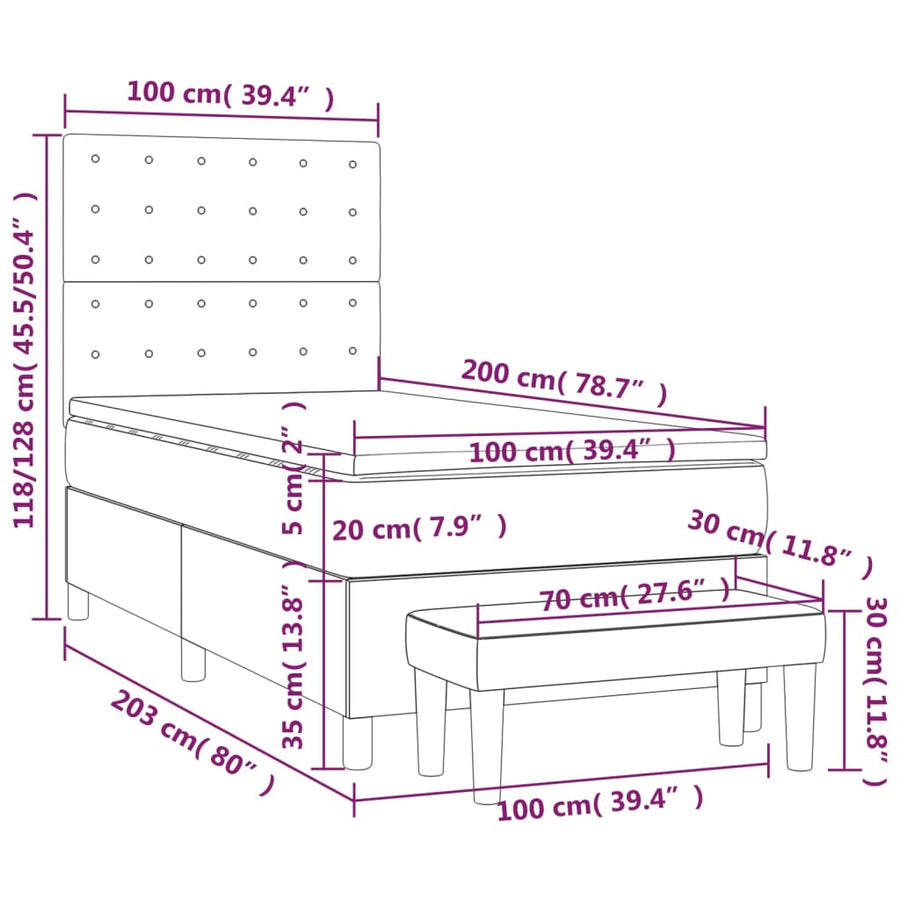 Boxspring Met Matras Stof Taupe 100X200 Cm Taupe 100 x 200 cm Knopen