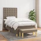 Boxspring Met Matras Stof Taupe 100X200 Cm Taupe 100 x 200 cm Knopen