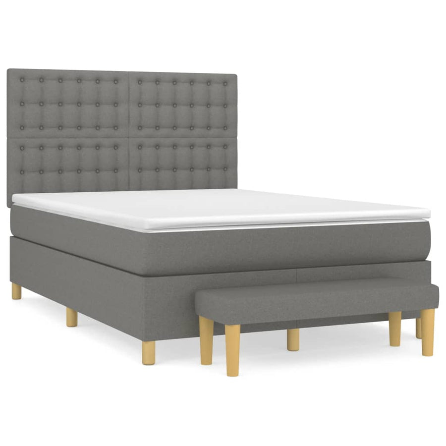 Boxspring Met Matras Stof Donkergrijs 140 x 190 cm Knopen