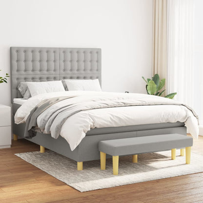 Boxspring Met Matras Stof Lichtgrijs 140 x 200 cm Knopen