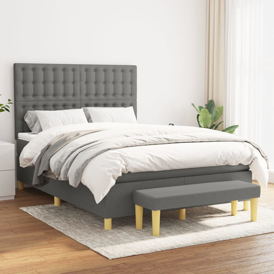 Boxspring Met Matras Stof Donkergrijs 140 x 200 cm Knopen