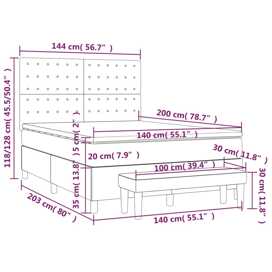 Boxspring Met Matras Stof Donkerbruin 140 x 200 cm Knopen