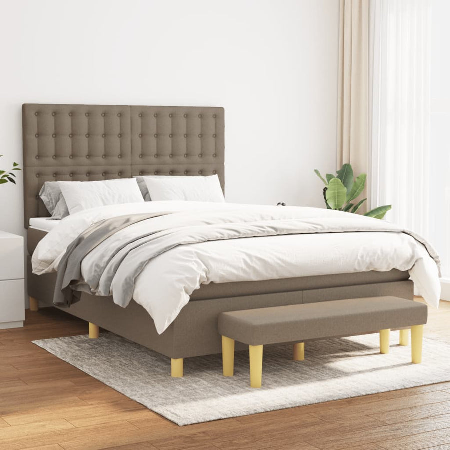 Boxspring Met Matras Stof Taupe 140 x 200 cm Knopen