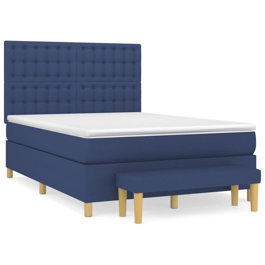 Boxspring Met Matras Stof Blauw 140 x 200 cm Knopen