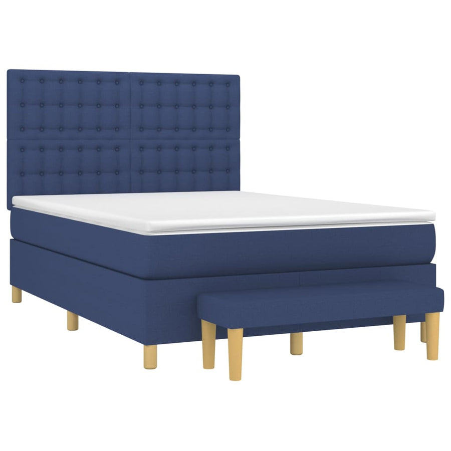Boxspring Met Matras Stof Blauw 140 x 200 cm Knopen