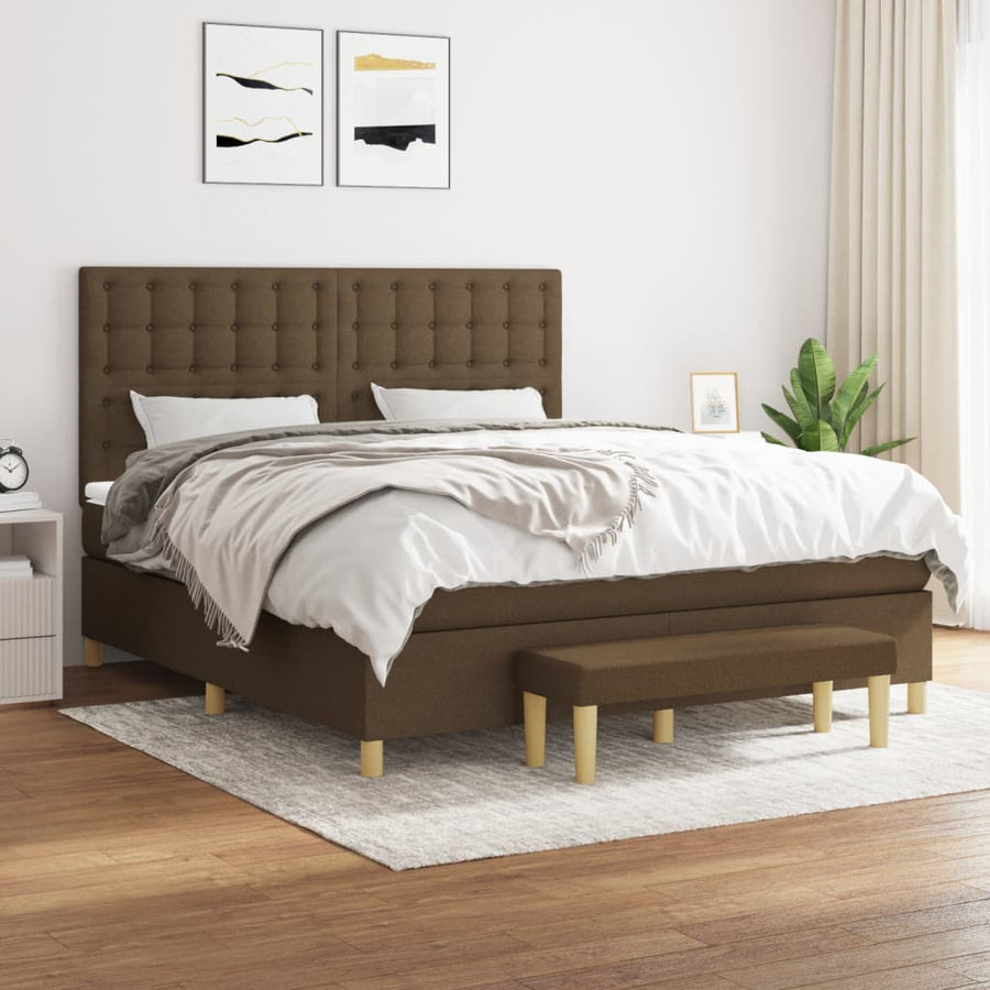 Boxspring Met Matras Stof Donkerbruin 160 x 200 cm Knopen