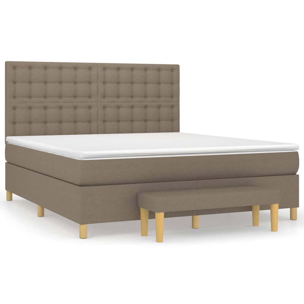 Boxspring Met Matras Stof Taupe 160X200 Cm Taupe 160 x 200 cm Knopen