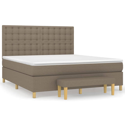 Boxspring Met Matras Stof Taupe 160X200 Cm Taupe 160 x 200 cm Knopen