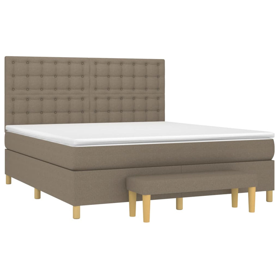 Boxspring Met Matras Stof Taupe 160X200 Cm Taupe 160 x 200 cm Knopen