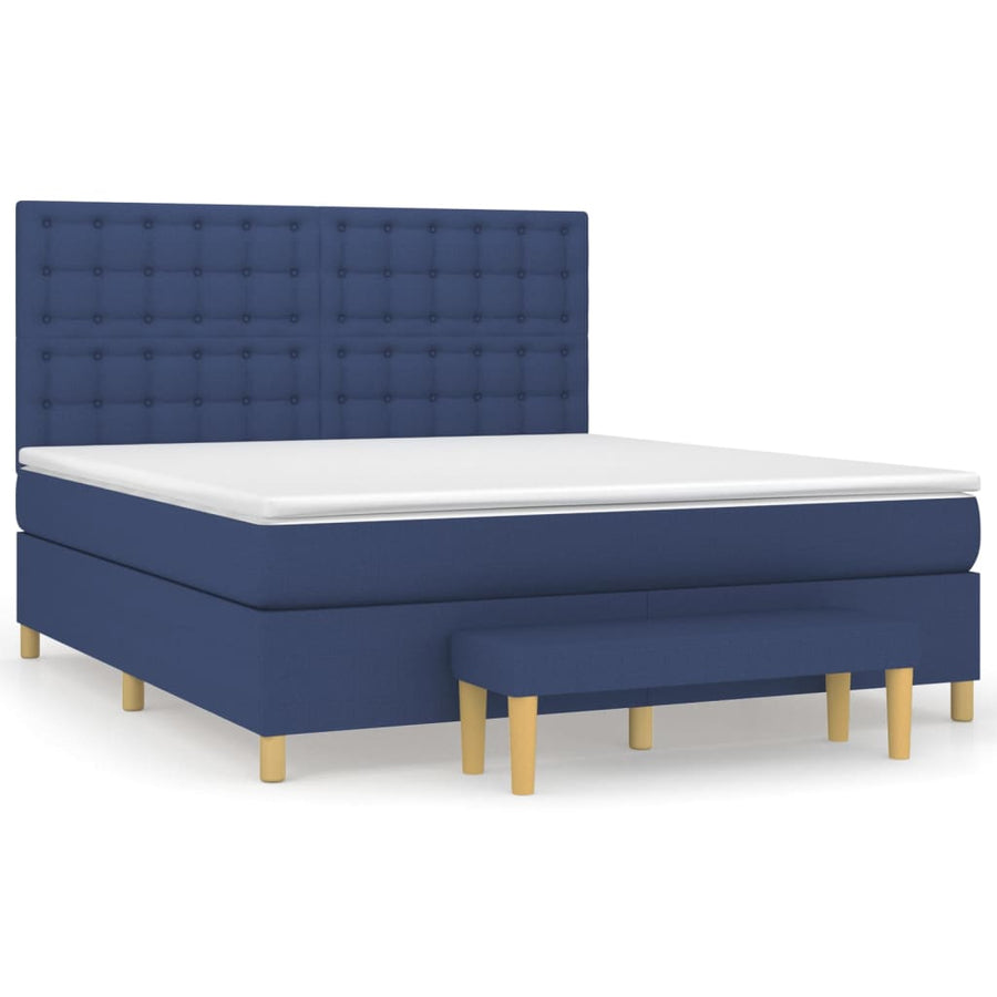 Boxspring Met Matras Stof Blauw 160 x 200 cm Knopen
