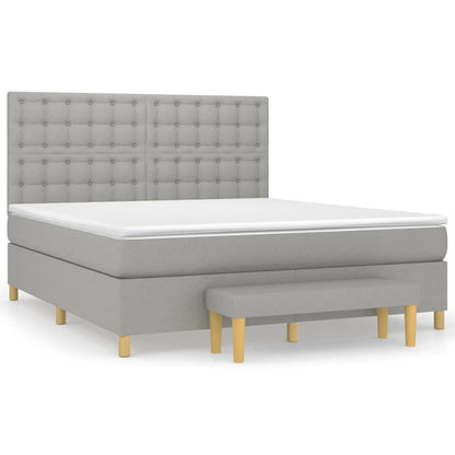 Boxspring Met Matras Stof Lichtgrijs 180X200 Cm Lichtgrijs 180 x 200 cm Knopen