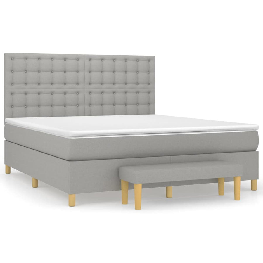 Boxspring Met Matras Stof Lichtgrijs 180X200 Cm Lichtgrijs 180 x 200 cm Knopen