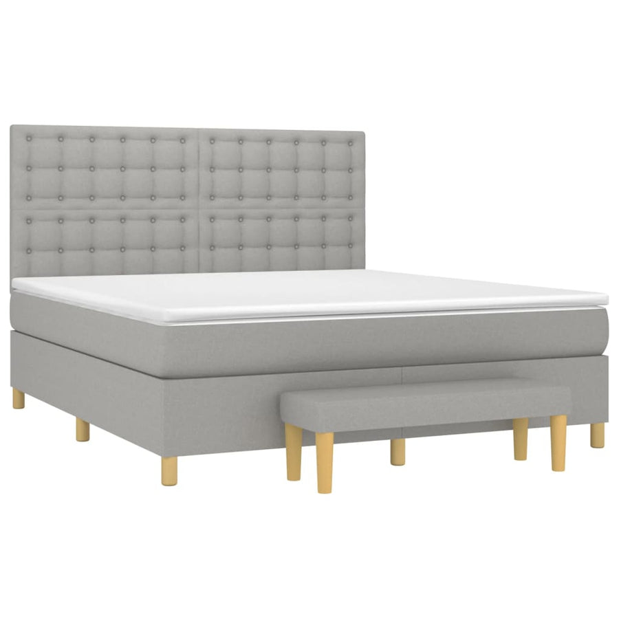 Boxspring Met Matras Stof Lichtgrijs 180X200 Cm Lichtgrijs 180 x 200 cm Knopen