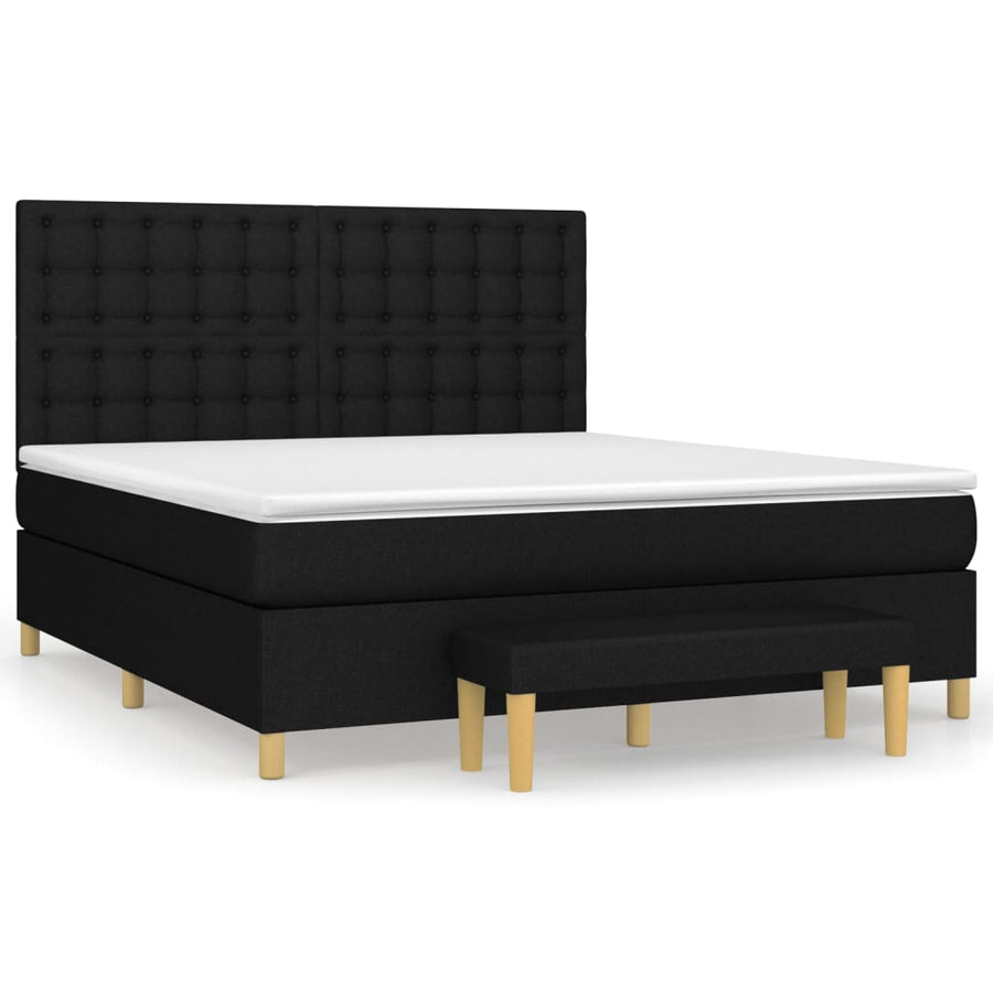 Boxspring Met Matras Stof Zwart 180 x 200 cm Knopen