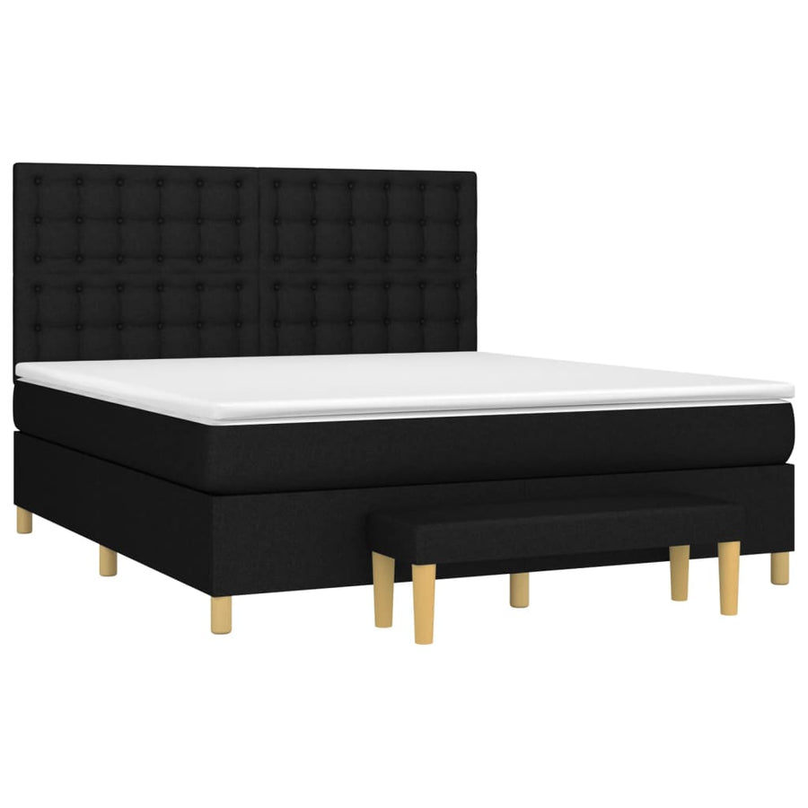 Boxspring Met Matras Stof Zwart 180 x 200 cm Knopen