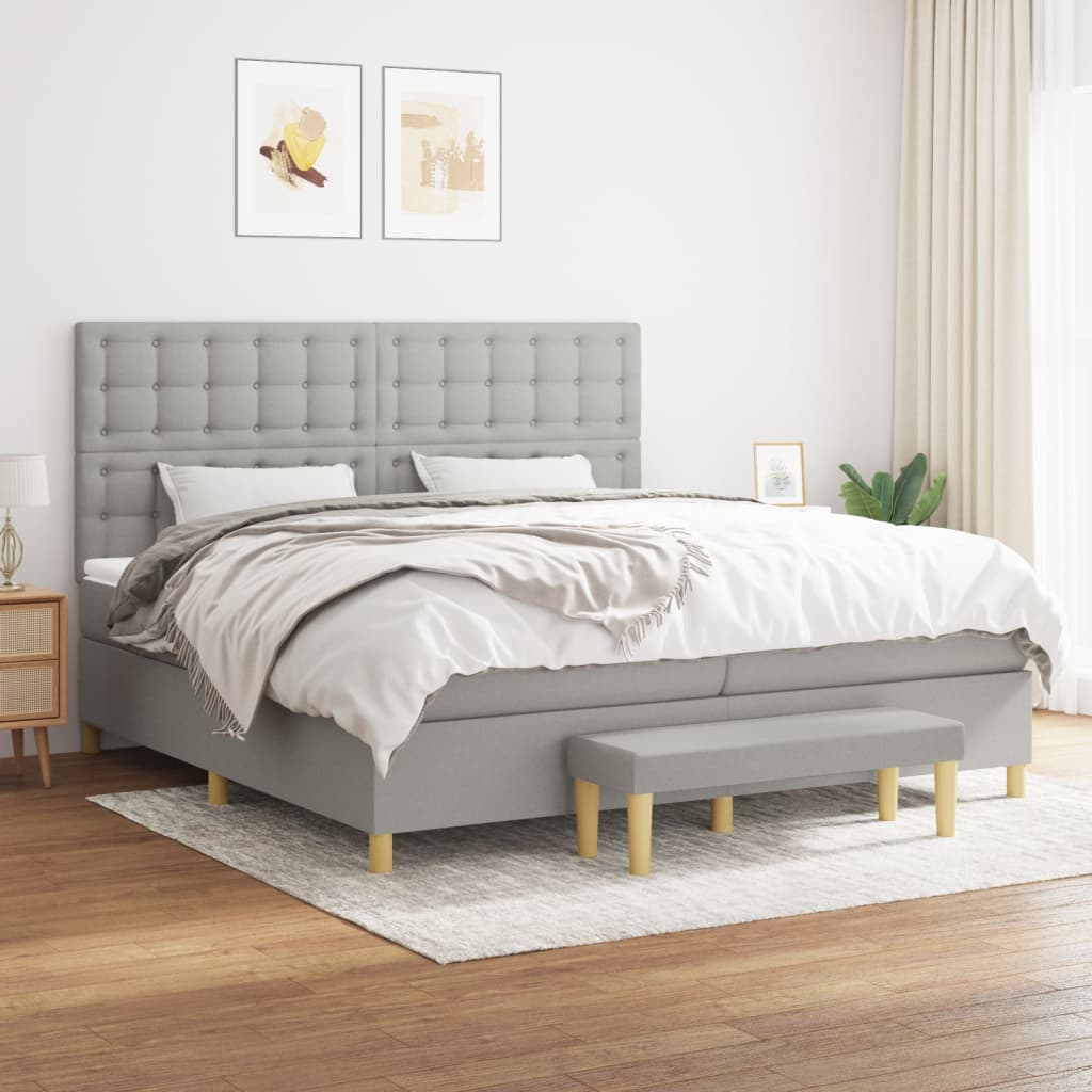 Boxspring Met Matras Stof Lichtgrijs 200 x 200 cm Knopen