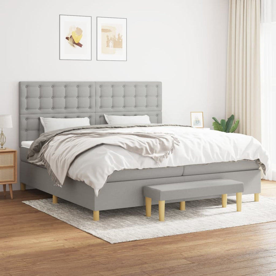 Boxspring Met Matras Stof Lichtgrijs 200 x 200 cm Knopen