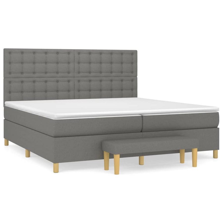 Boxspring Met Matras Stof Donkergrijs 200 x 200 cm Knopen