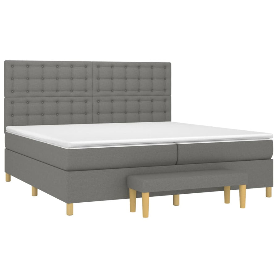 Boxspring Met Matras Stof Donkergrijs 200 x 200 cm Knopen