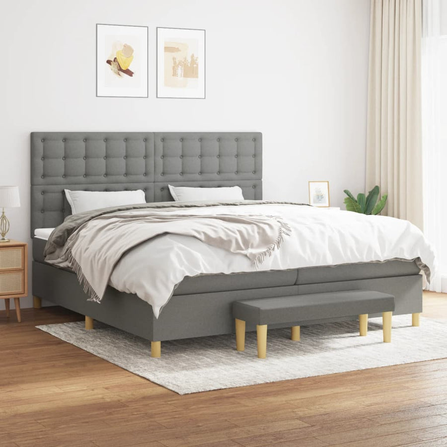 Boxspring Met Matras Stof Donkergrijs 200 x 200 cm Knopen