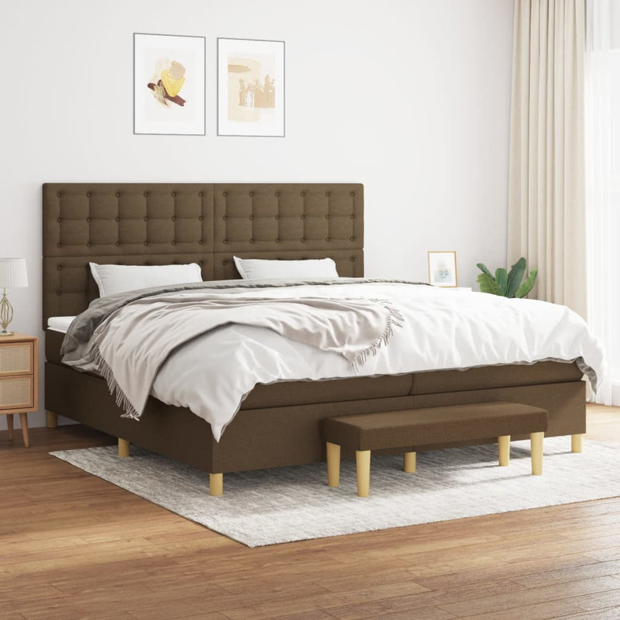 Boxspring Met Matras Stof Donkerbruin 200X200 Cm 200 x 200 cm Knopen