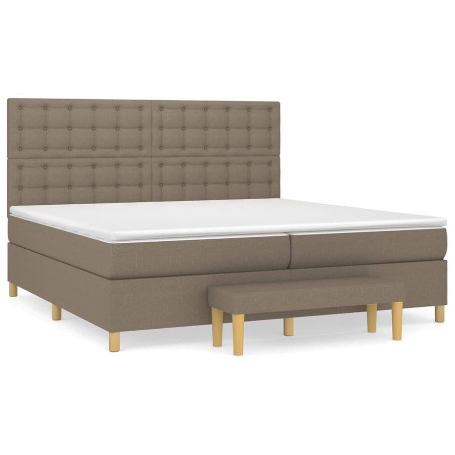 Boxspring Met Matras Stof Taupe 200X200 Cm Taupe 200 x 200 cm Knopen