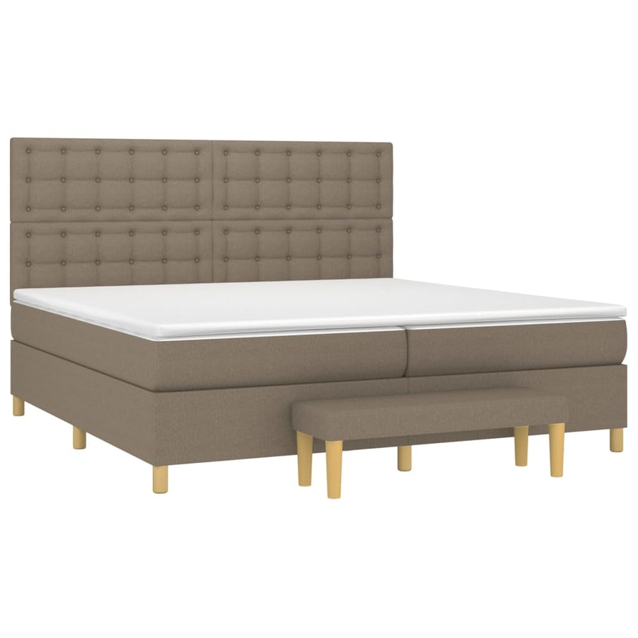 Boxspring Met Matras Stof Taupe 200X200 Cm Taupe 200 x 200 cm Knopen
