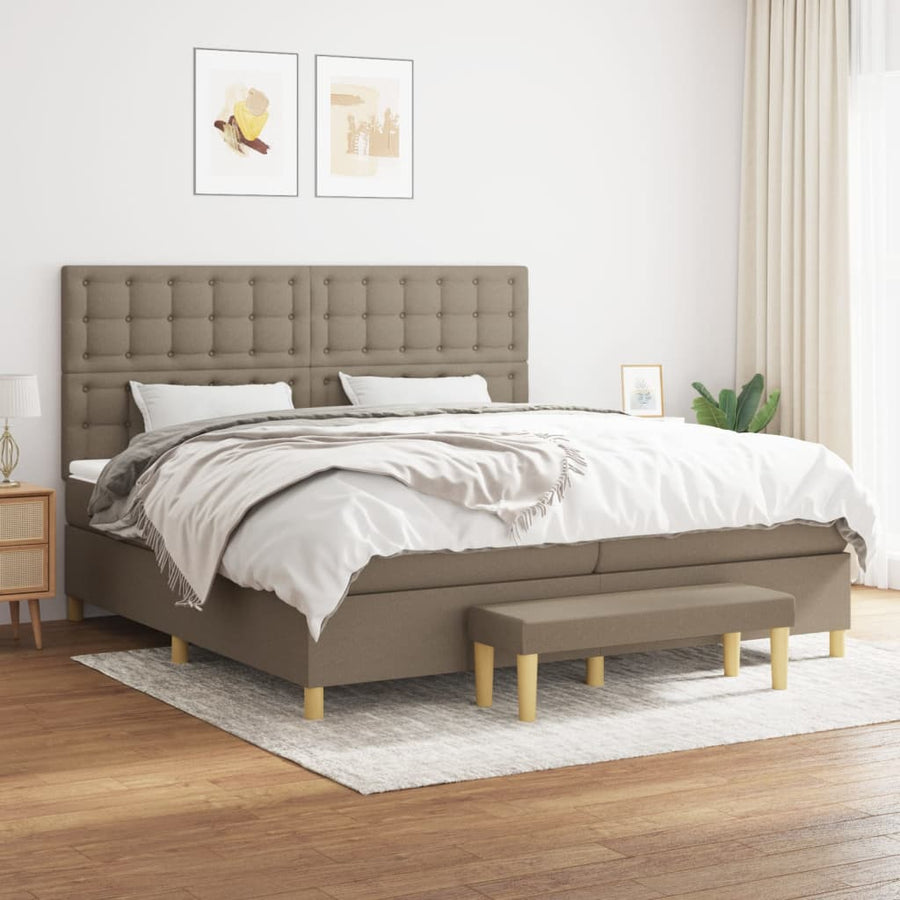 Boxspring Met Matras Stof Taupe 200X200 Cm Taupe 200 x 200 cm Knopen